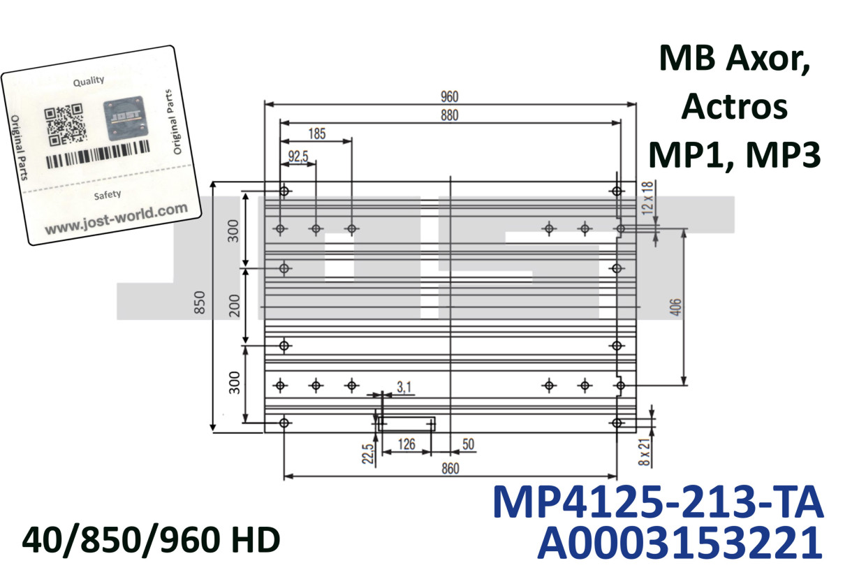 Плита монтажная,  г/п - 36 тонн   размеры   960 х850Х 40 мм, гребенка высота Н-40 мм  , сверленная Mercedes-Benz , усиленная